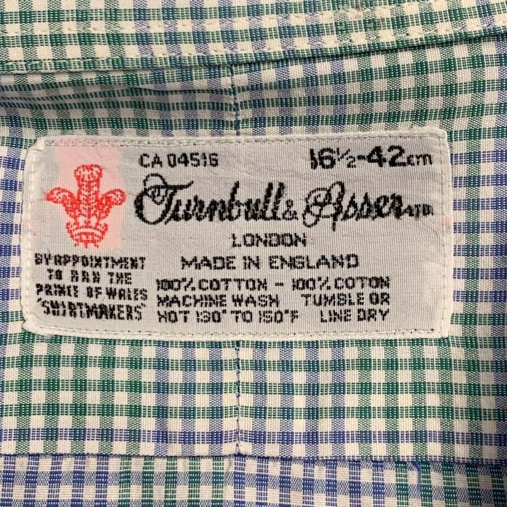 TURNBULL & ASSER Green Blue Gingham Cotton Long Sleeve Shirt - Picture 5 of 5